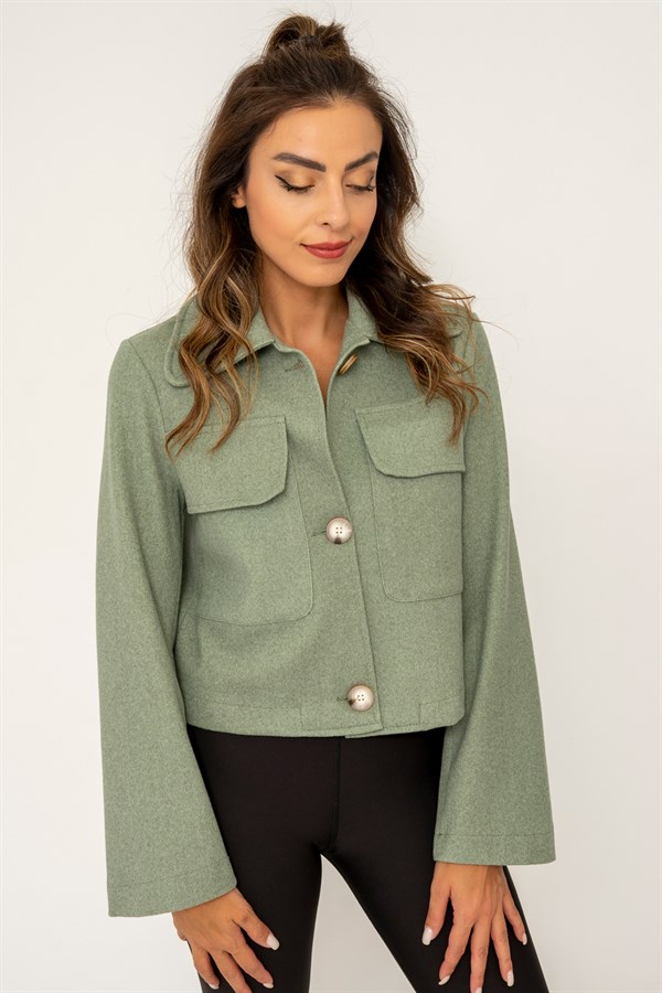 Kadın Büyük Cepli Kısa Ceket Mint Yeşili