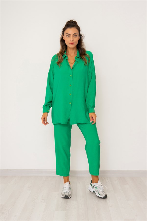 Kadın Gömlek Pantolon Takım Yeşil